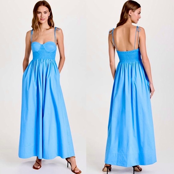🌺🎉HP🎉🌺 NWOT Staud Landry Maxi Dress Azure - Picture 6 of 16